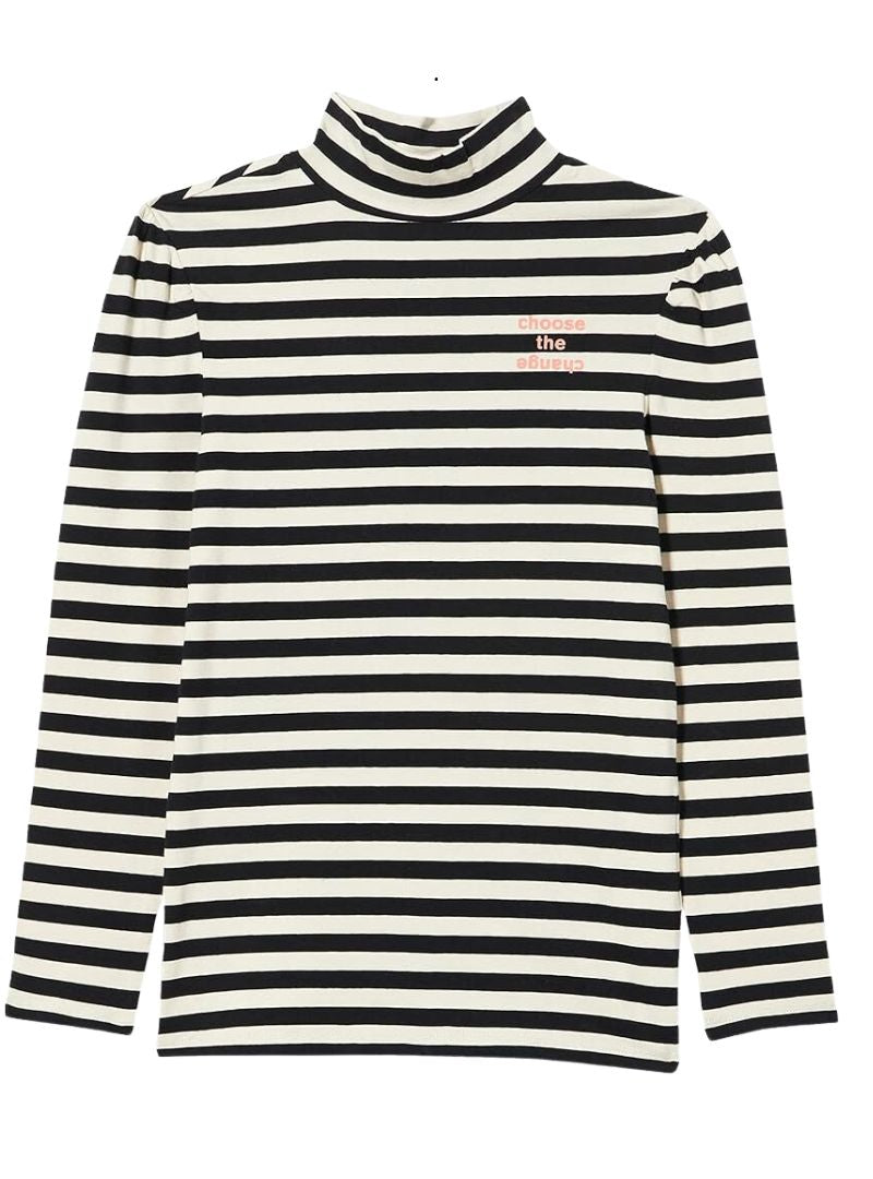DETAILED STRIPPED POLO NECK LONG SLEEVEC TSHIRT