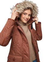 FAUX FUR HOODED BUTTONED UP JACKET