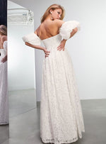 CORA LACE OFF SHOULDER WEDDING DRESS WITH PUFF SLEEVE