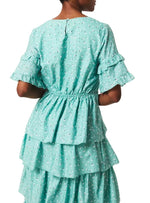 FLORAL SPLIT FRILL MIDI DRESS