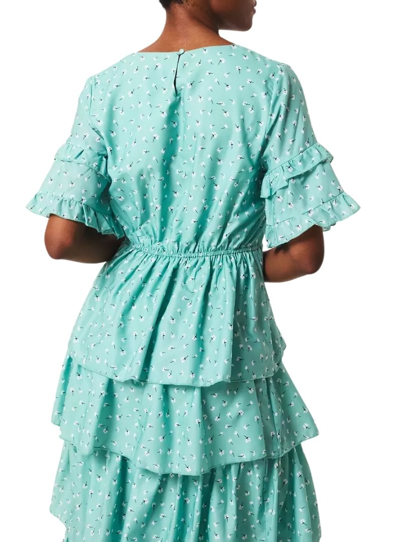 FLORAL SPLIT FRILL MIDI DRESS