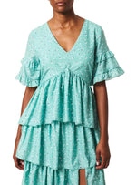 FLORAL SPLIT FRILL MIDI DRESS