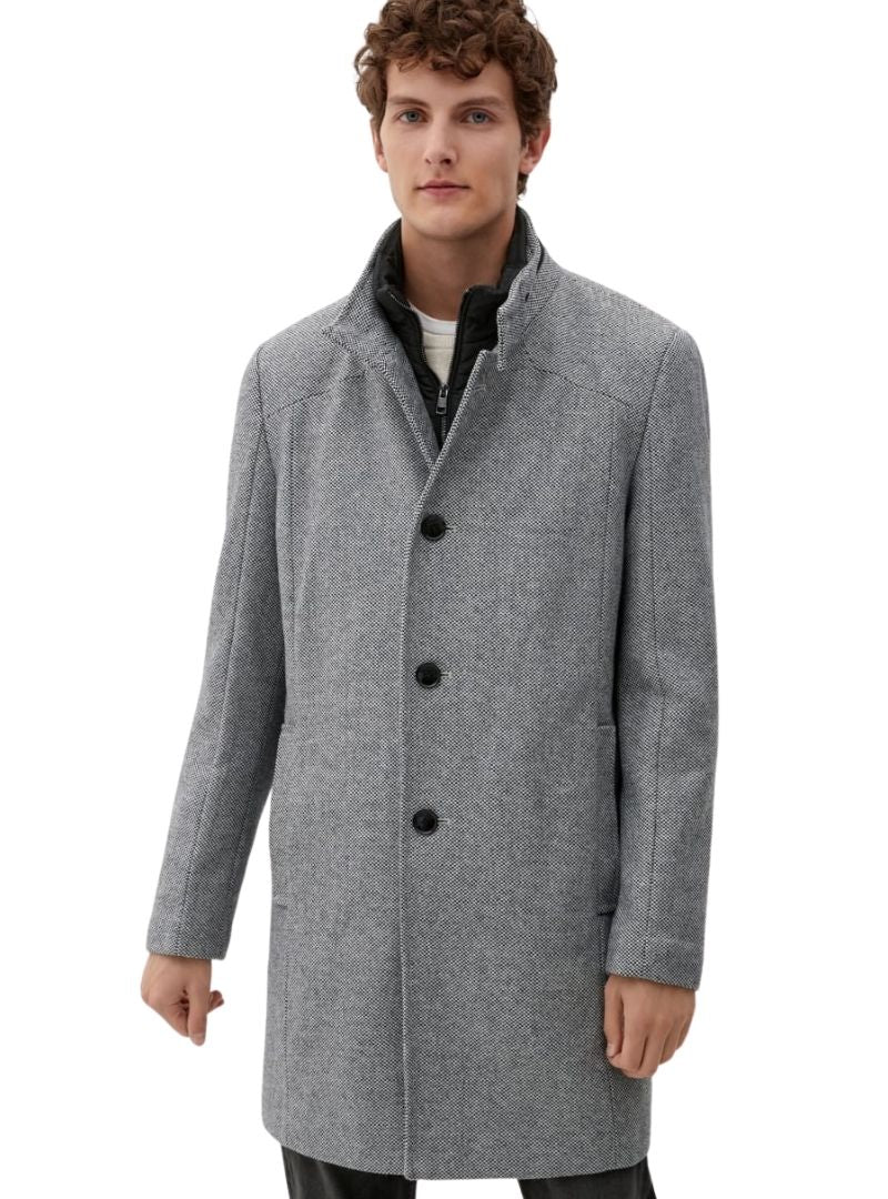 S.oliver Mens Detailed Button Up Coat - Grey/Black