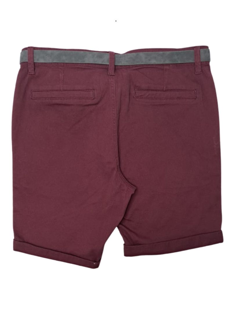 Review Mens Basic Shorts With Belt - Plum/Grey
