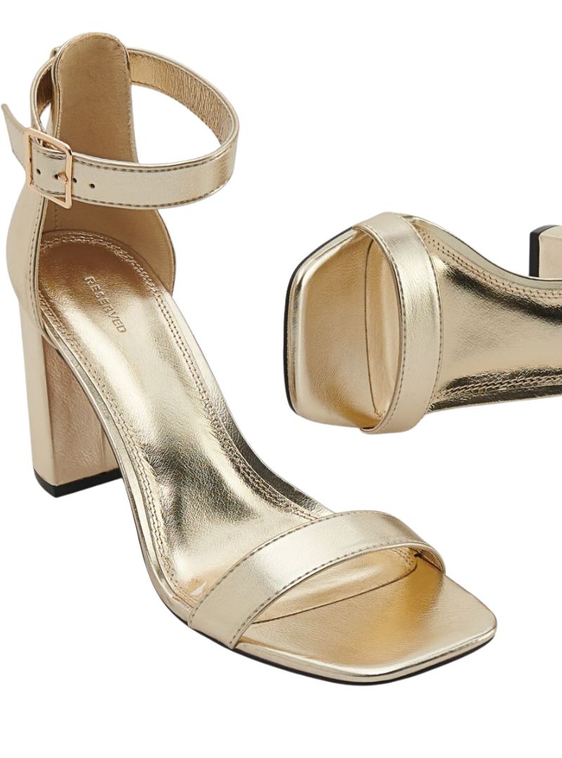 BASIC FAUX LEATHER BLOCK HEEL SANDAL