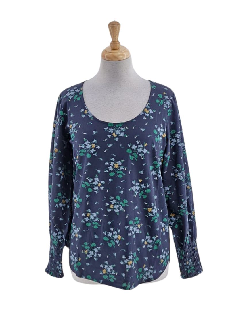 FLORAL RIB TEXTURED LONG SLEEVE TEE