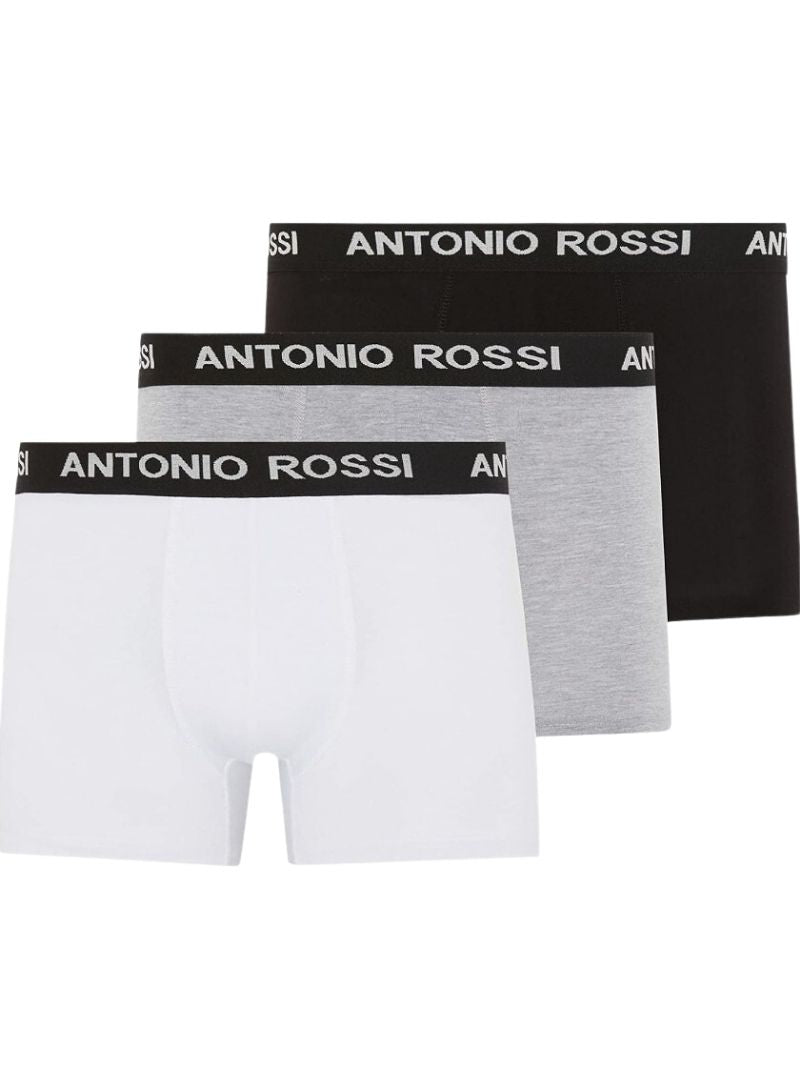 Antonio Rossi Mens Underwear Boxer Shorts ( 3- Pack ) - Black/White/Grey