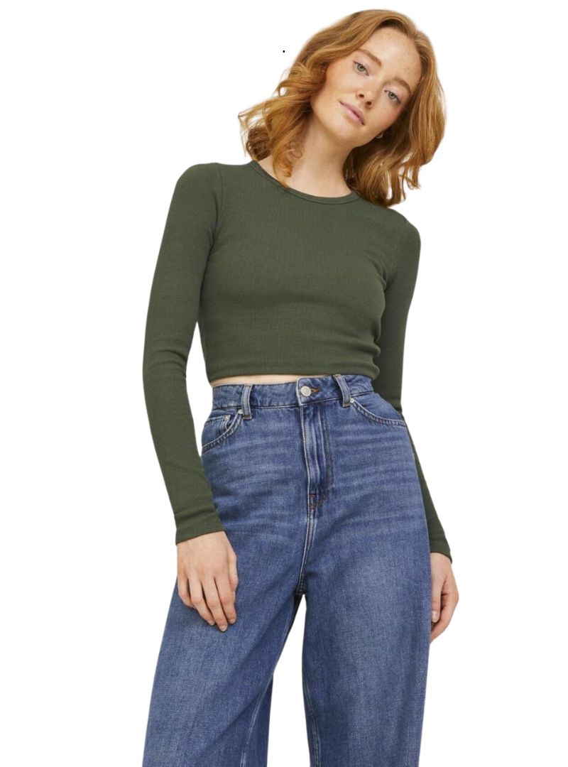 LONG SLEEVE RIBBED CROPPED TEE