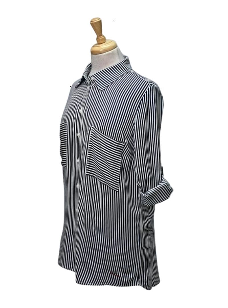 Leger Ladies Striped Blouse - Navy/White