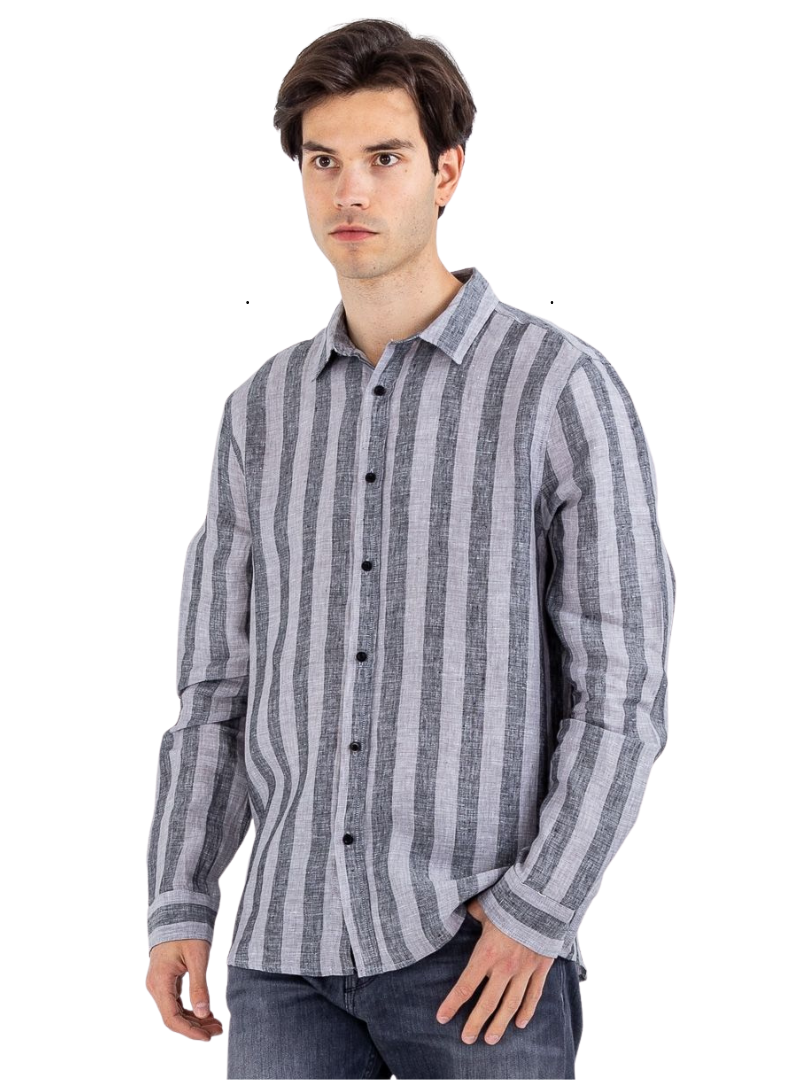 Gabba Mens Striped Linen Shirt - Grey