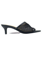 NET PATTERN SLIP ON KITTEN HEEL