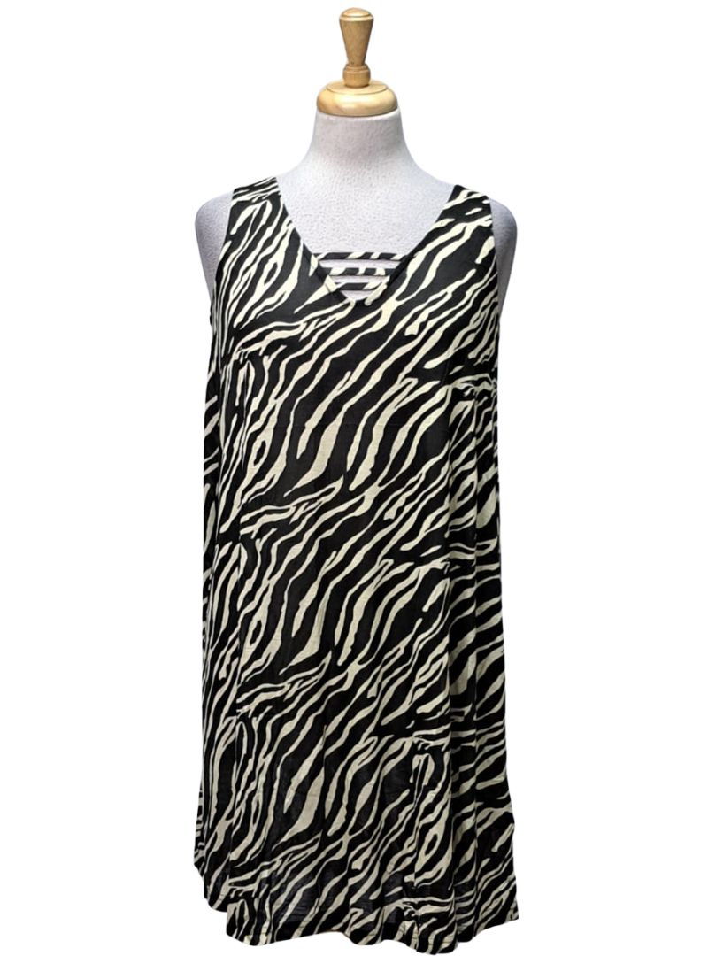 bpc selection Ladies Zebra print short sleeve dress - Black/Cream