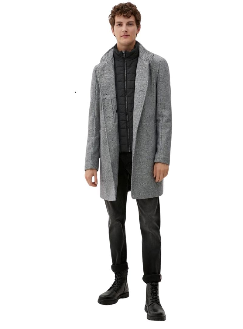 S.oliver Mens Detailed Button Up Coat - Grey/Black