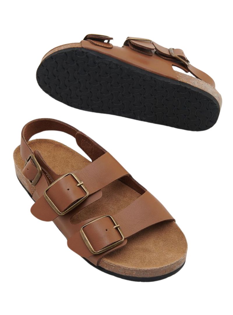 GENUINE LEATHER DOUBLE BUCKLE SANDAL