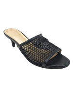 NET PATTERN SLIP ON KITTEN HEEL