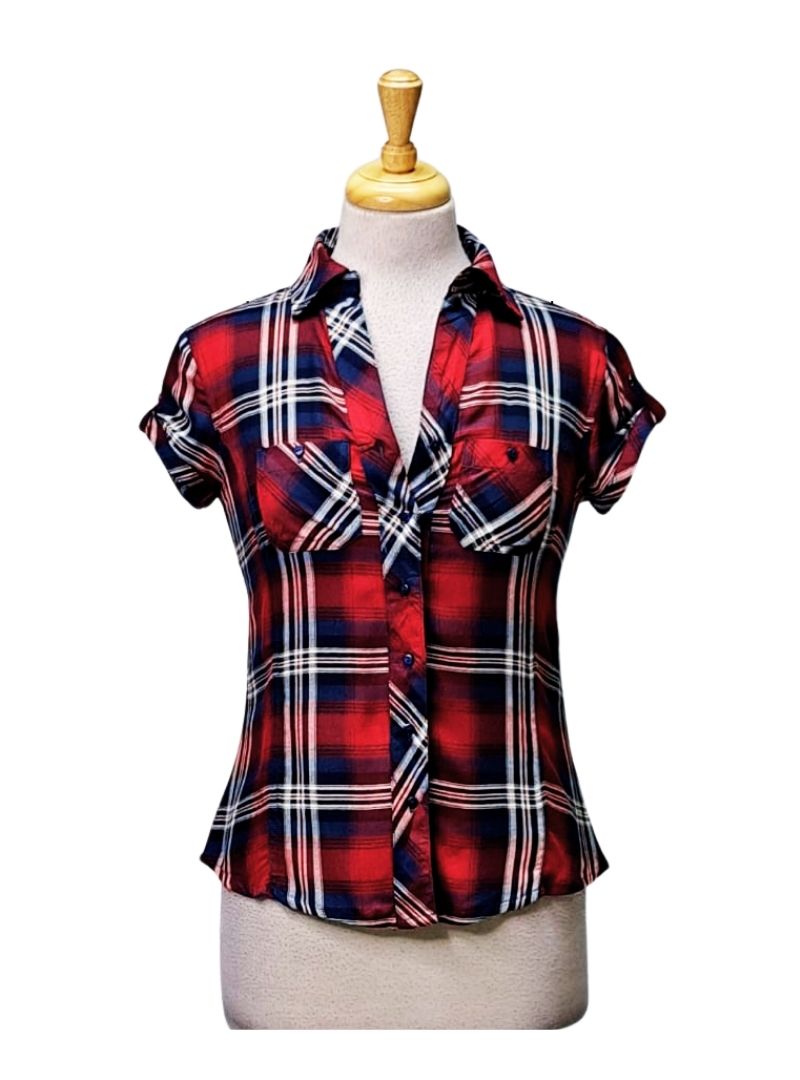 Inside Ladies Check Plaid Shirt - Maroon/White//Navy