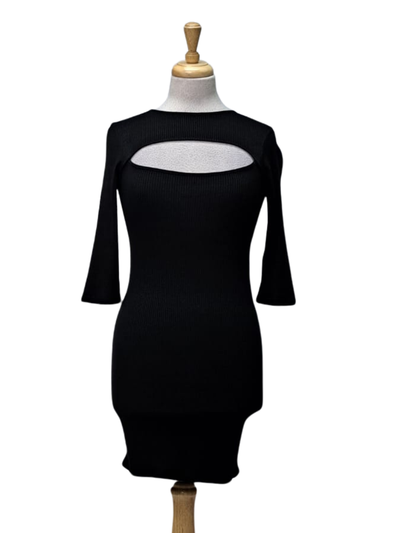 Inside Ladies Ribbed Tight Fit Dress - Black