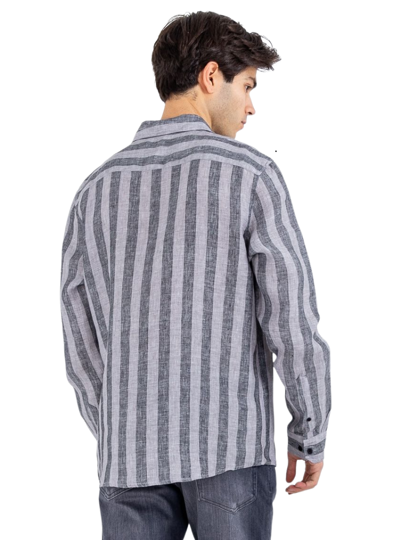 Gabba Mens Striped Linen Shirt - Grey
