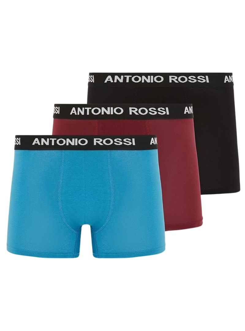 Antonio Rossi Mens Underwear Boxer Shorts ( 3- Pack ) - Black/Maroon/Blue