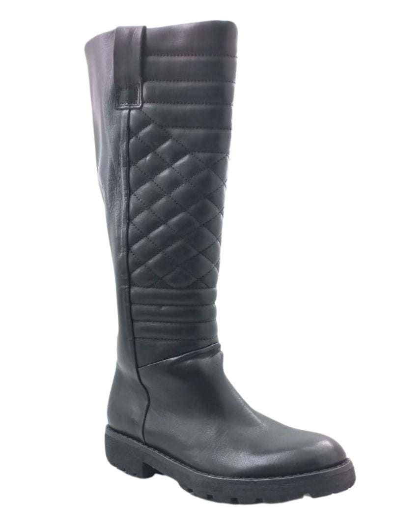 GENUINE LEATHER QUILTED PATTERNED LONG LENGTH BOOTS