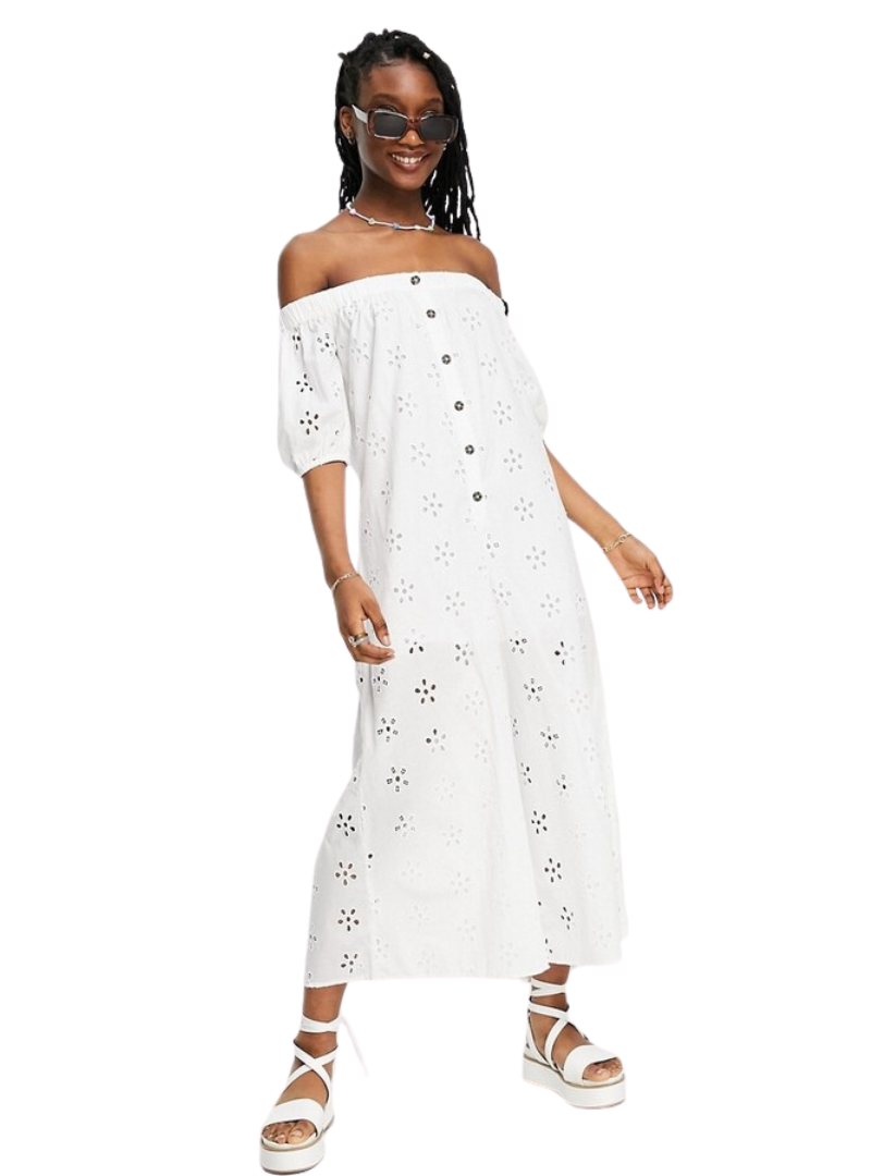 Asos Design Ladies Off Shoulder Jumpsuit - White