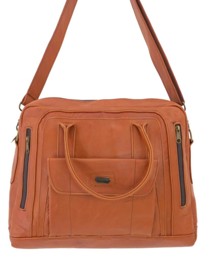 MULTI POCKET GENUINE LEATHER LAPTOP BAG