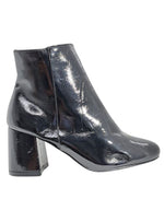 SHINY PLEATHER BLOCK HEEL ANKLE BOOTS