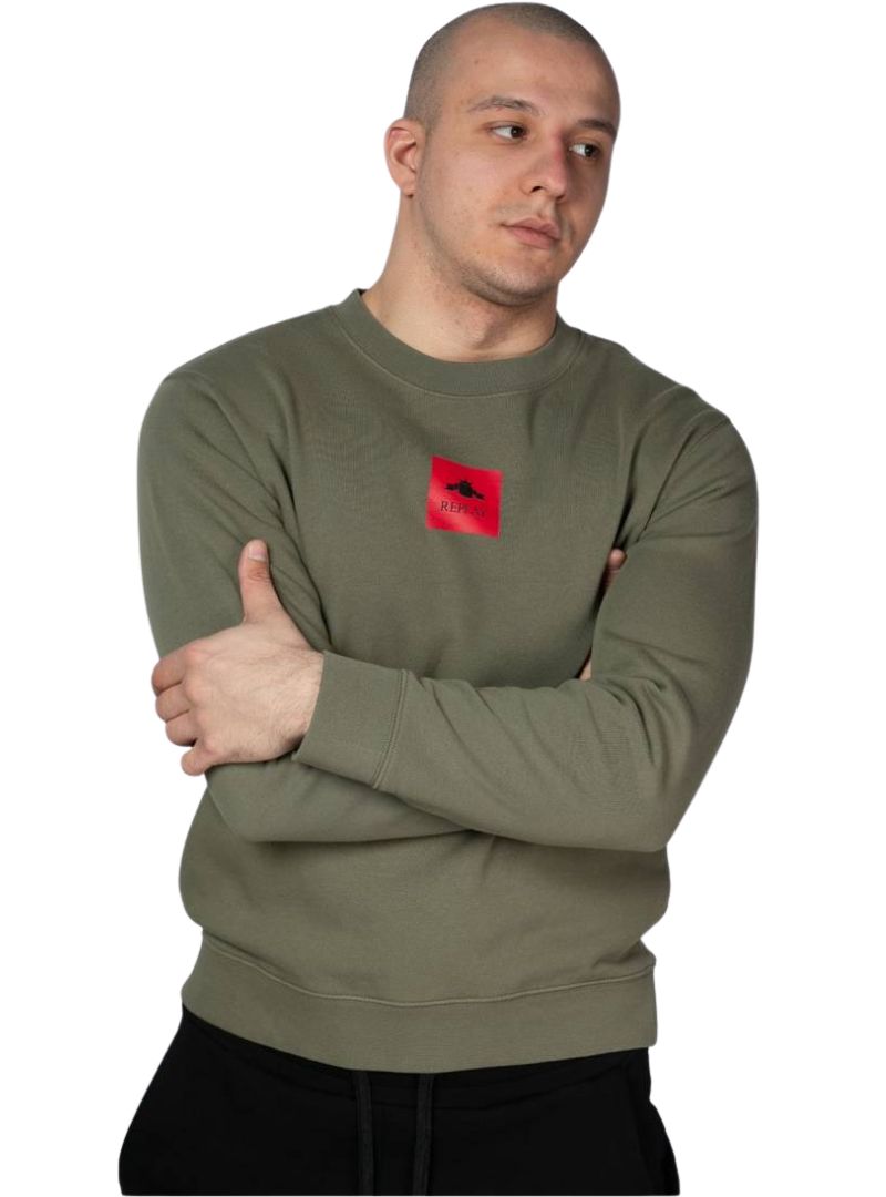 Replay Mens Logo Crew Sweatshirt - Green/Red