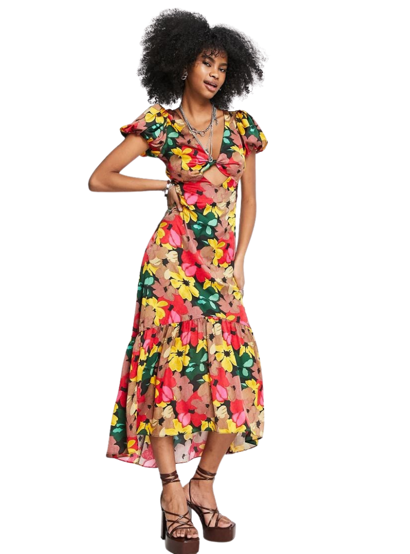 Topshop Ladies Floral Satin Dress - Multi