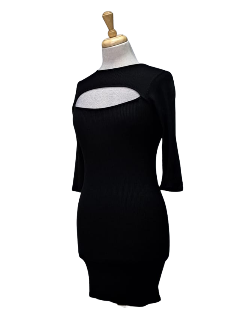 Inside Ladies Ribbed Tight Fit Dress - Black
