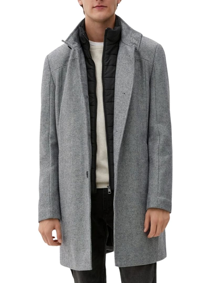S.oliver Mens Detailed Button Up Coat - Grey/Black