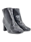 SHINY PLEATHER BLOCK HEEL ANKLE BOOTS
