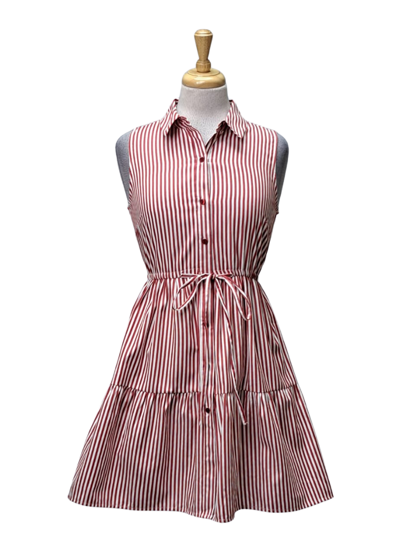 House Brand Ladies Striped Dress - Red/White