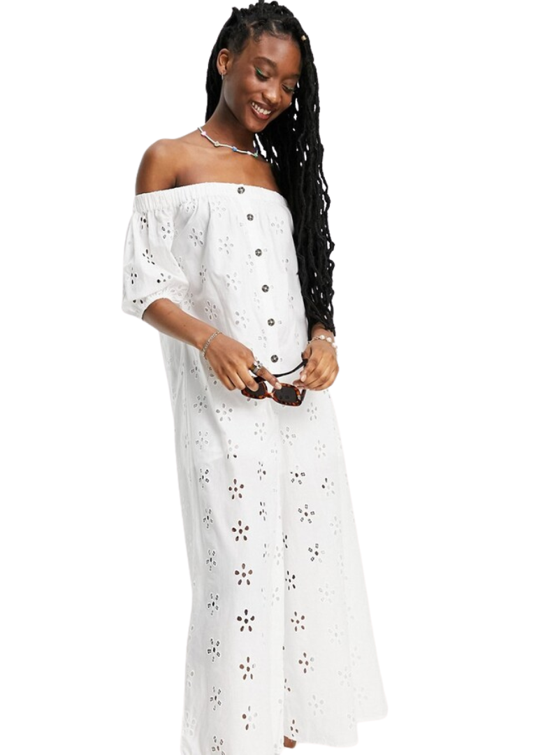 Asos Design Ladies Off Shoulder Jumpsuit - White