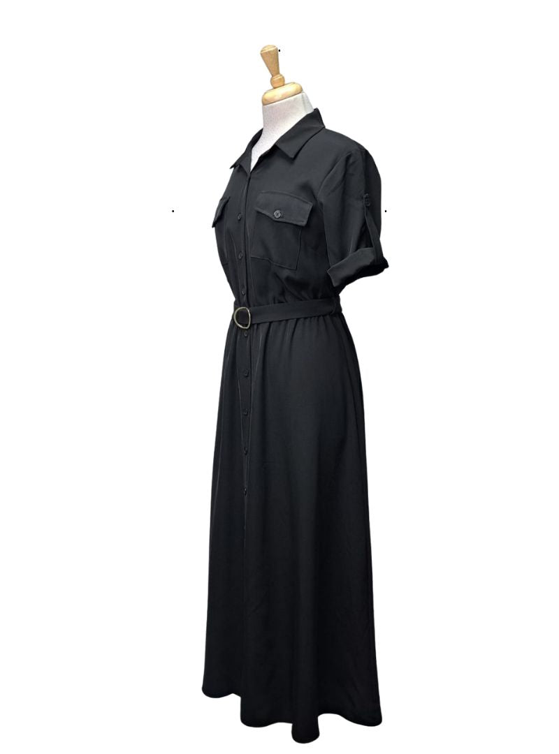 Insise Buttoned Dress - Black