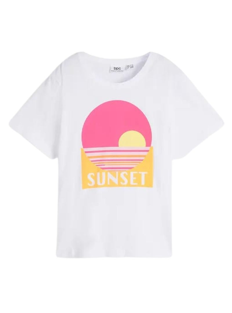 BPC Ladies Casual T-shirt - White/Pink/Orange