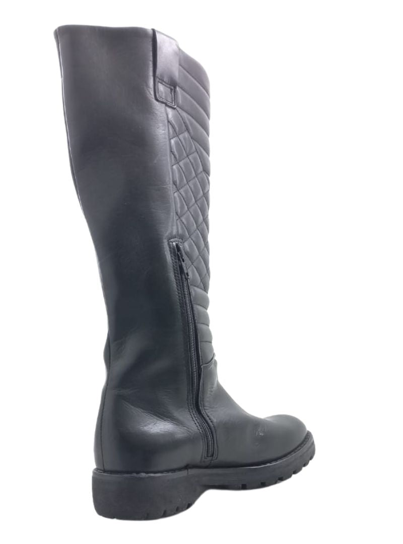 GENUINE LEATHER QUILTED PATTERNED LONG LENGTH BOOTS