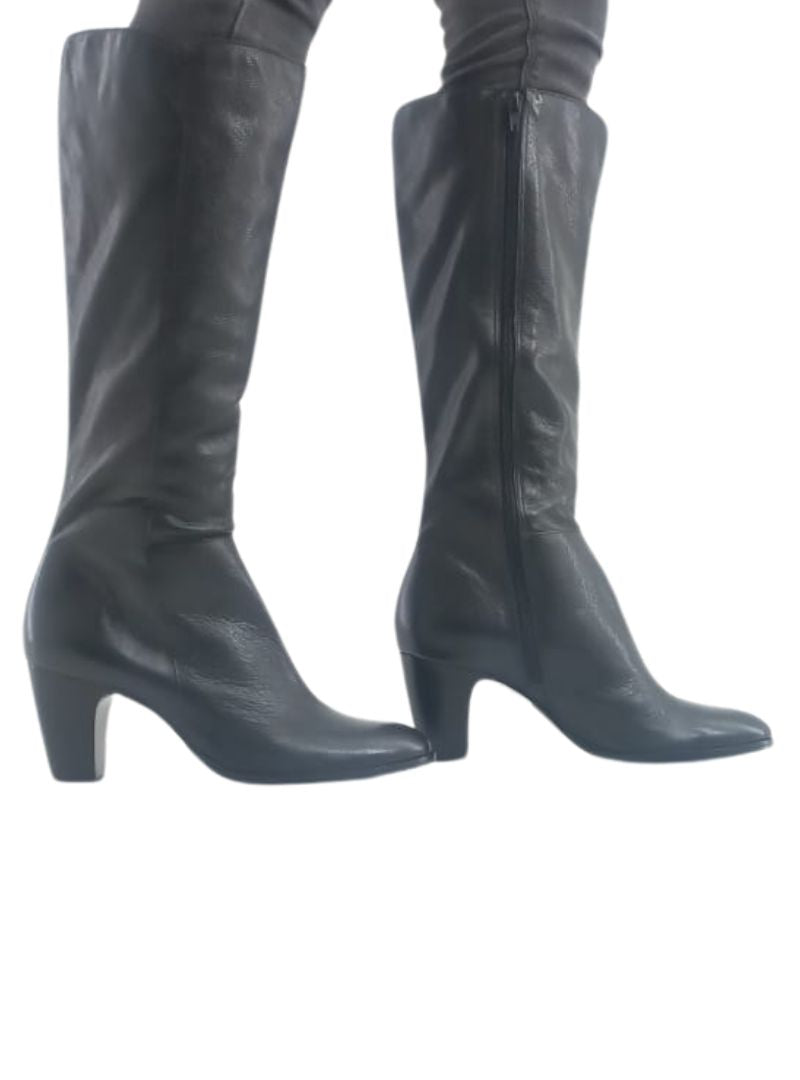 GENUINE LEATHER BLOCK HEEL BOOTS