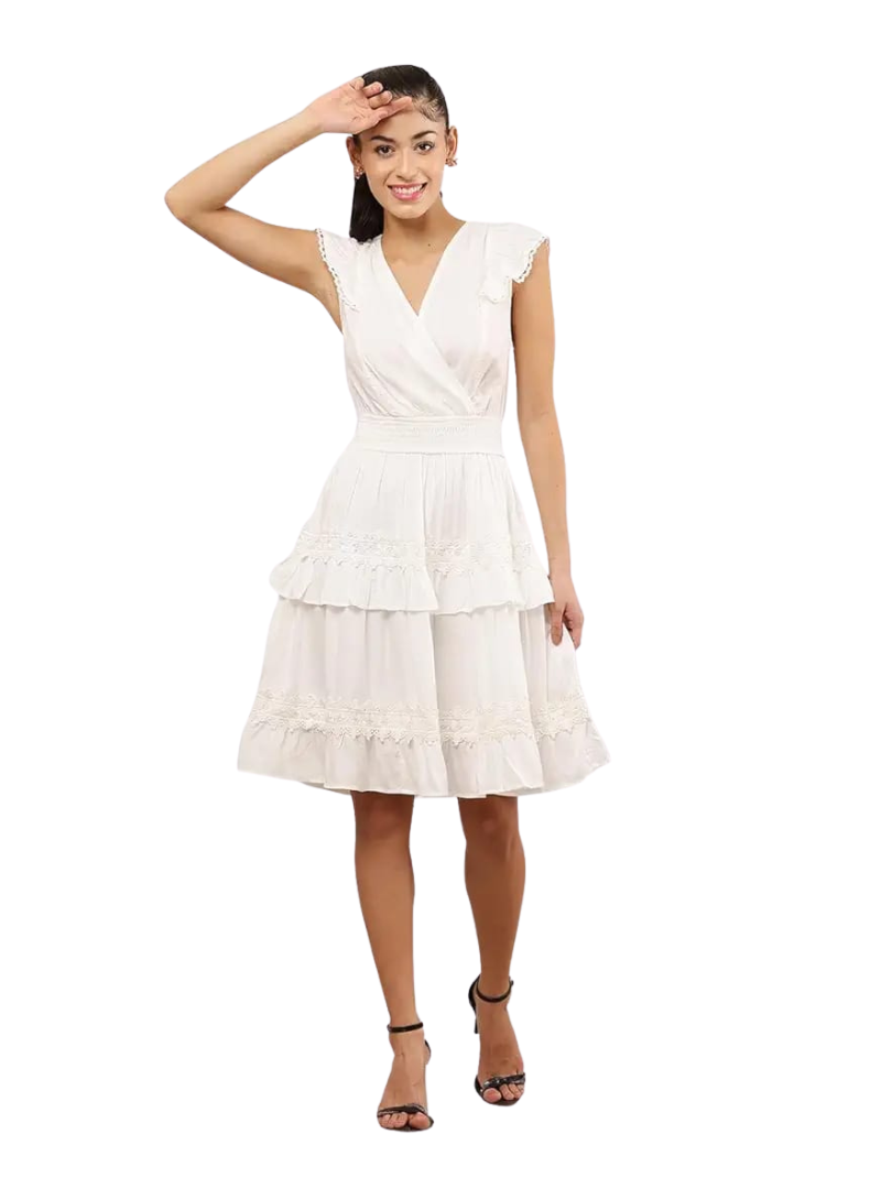 Vivance Ladies Ruffle Dress - Cream