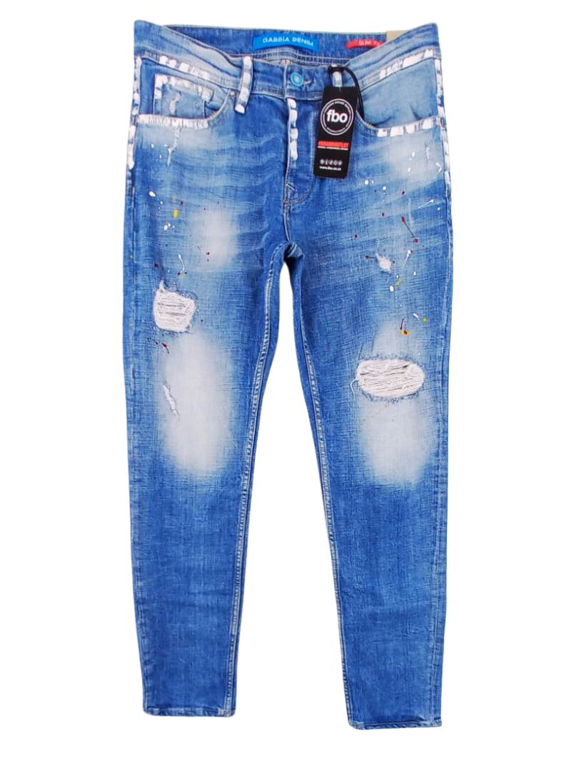 RIBBED DENIM WITH PAINT PRINT