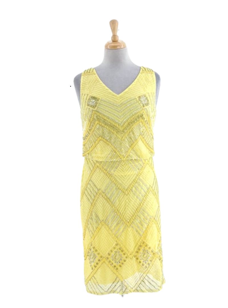 SEQUINS DETAIL V-NECK SLEEVELESS DRESS