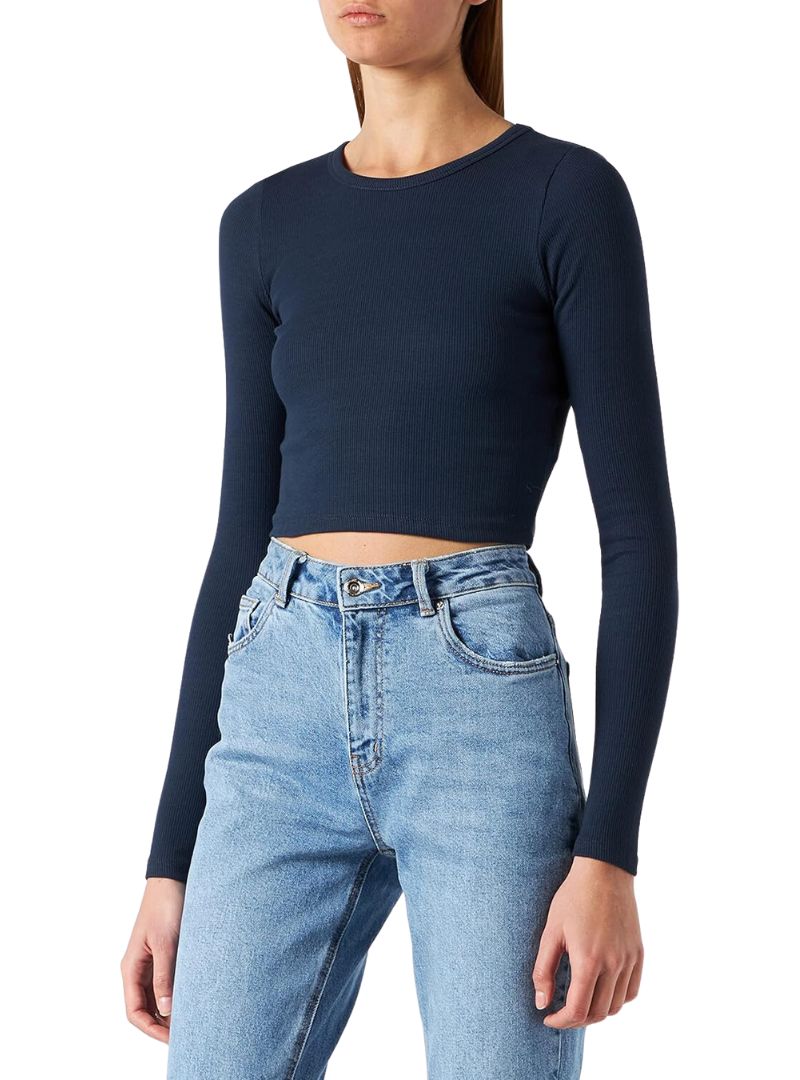 RIBBED LONG SLEEVE CROPPED TEE