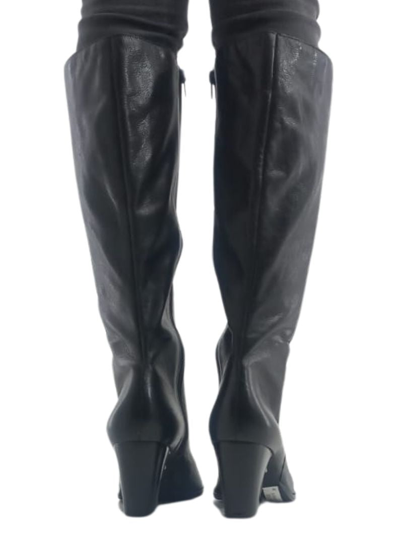 GENUINE LEATHER BLOCK HEEL BOOTS