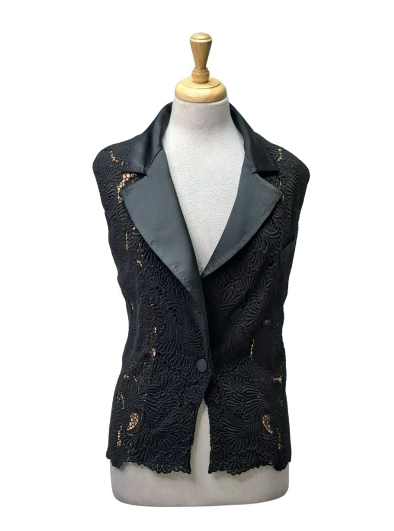 Vanessa Gounden Ladies Aviva Formal Sleeveless Jacket - Black/Beige