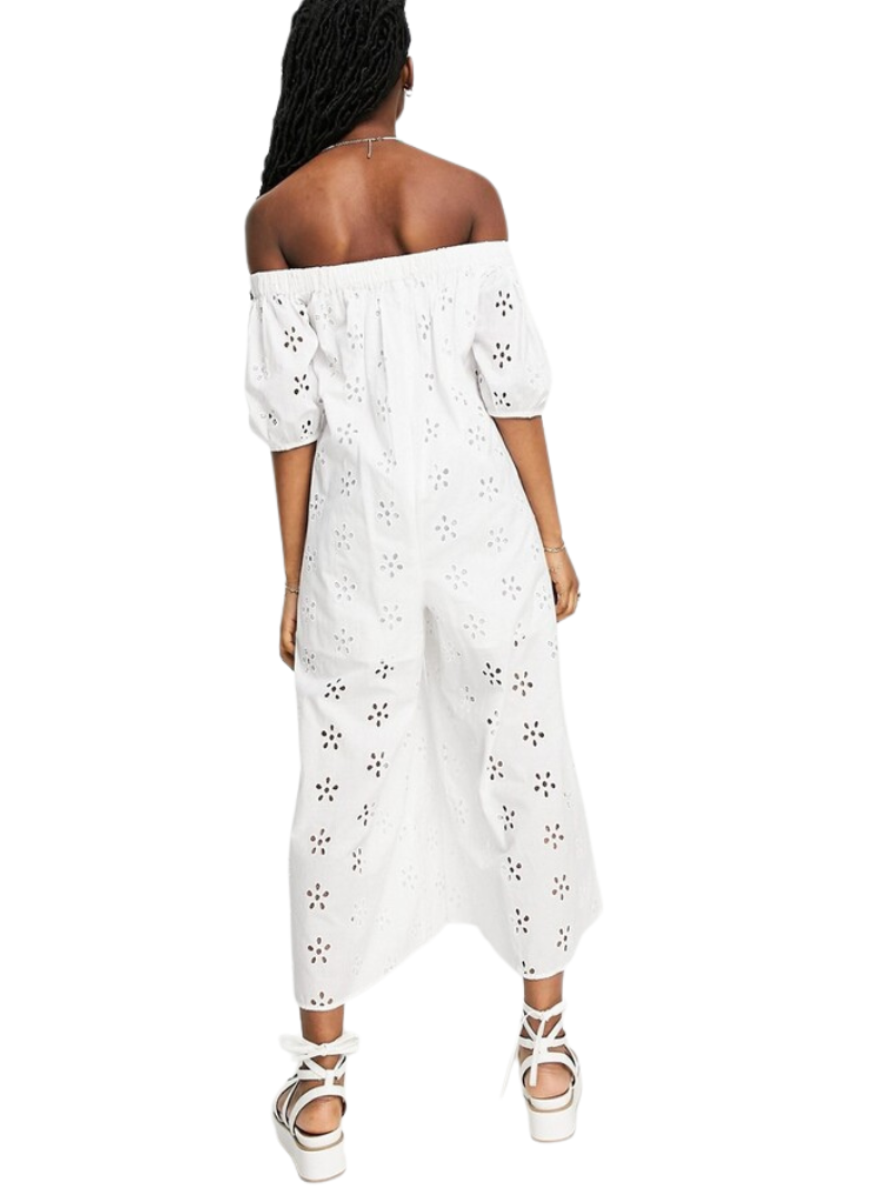 Asos Design Ladies Off Shoulder Jumpsuit - White