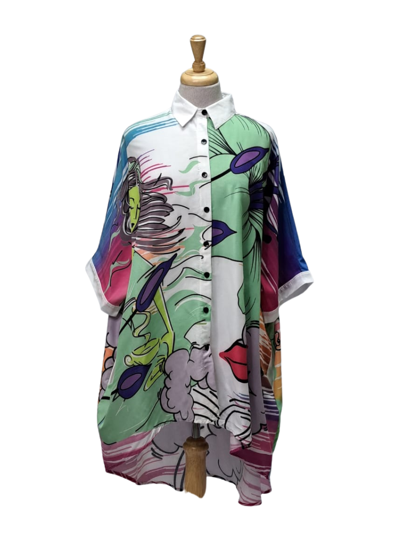Fulushou Ladies Detailed Oversized Buttoned Shirt - White/Purple