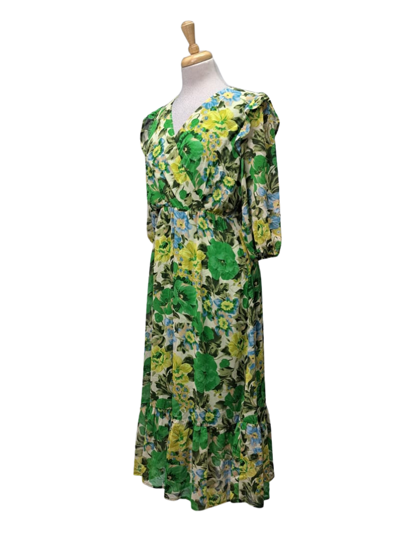 Jana Ina Ladies Floral Chiffon Dress - Green