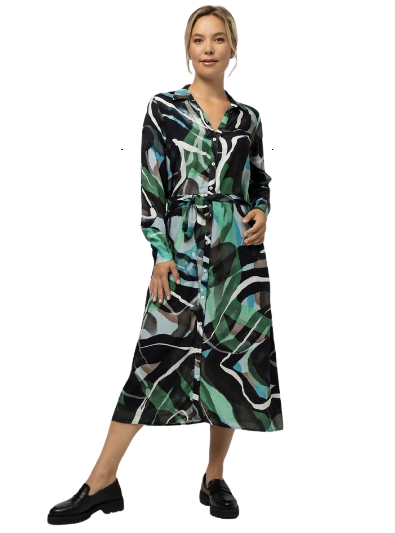 Gina Laura Ladies Printed Dress - Black, Green and Blue