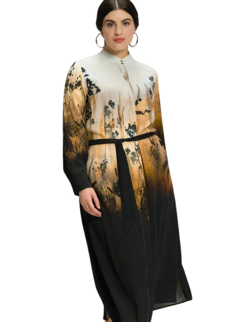 Ulla Popken Ladies Printed Chiffon Dress - Sunset
