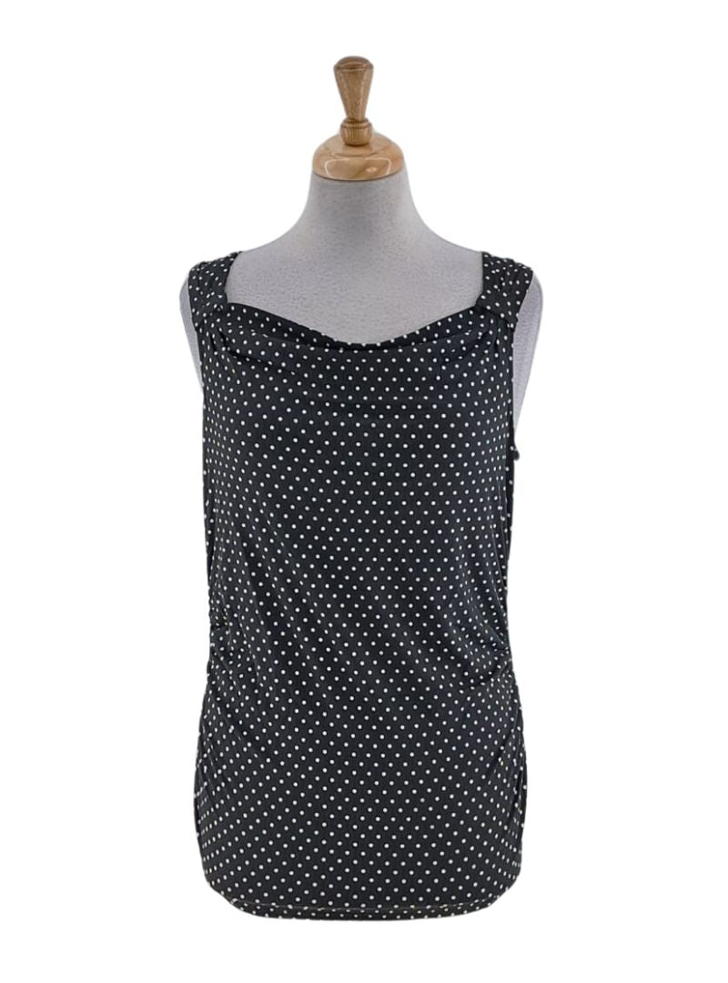 POLKA DOT RUCHED SLEEVELESS BLOUSE